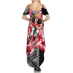 Personalized St Kilda Saints Summer Maxi Dress Polynesian Tribal Saint Mascot With Hibiscus Floral Art