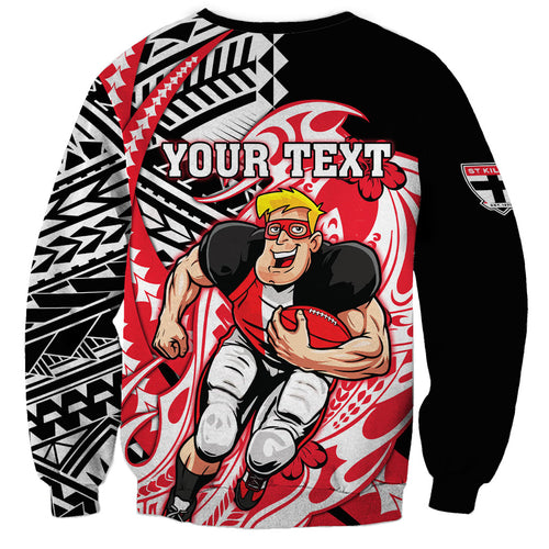 Personalized St Kilda Saints Sweatshirt Polynesian Tribal Saint Mascot With Hibiscus Floral Art