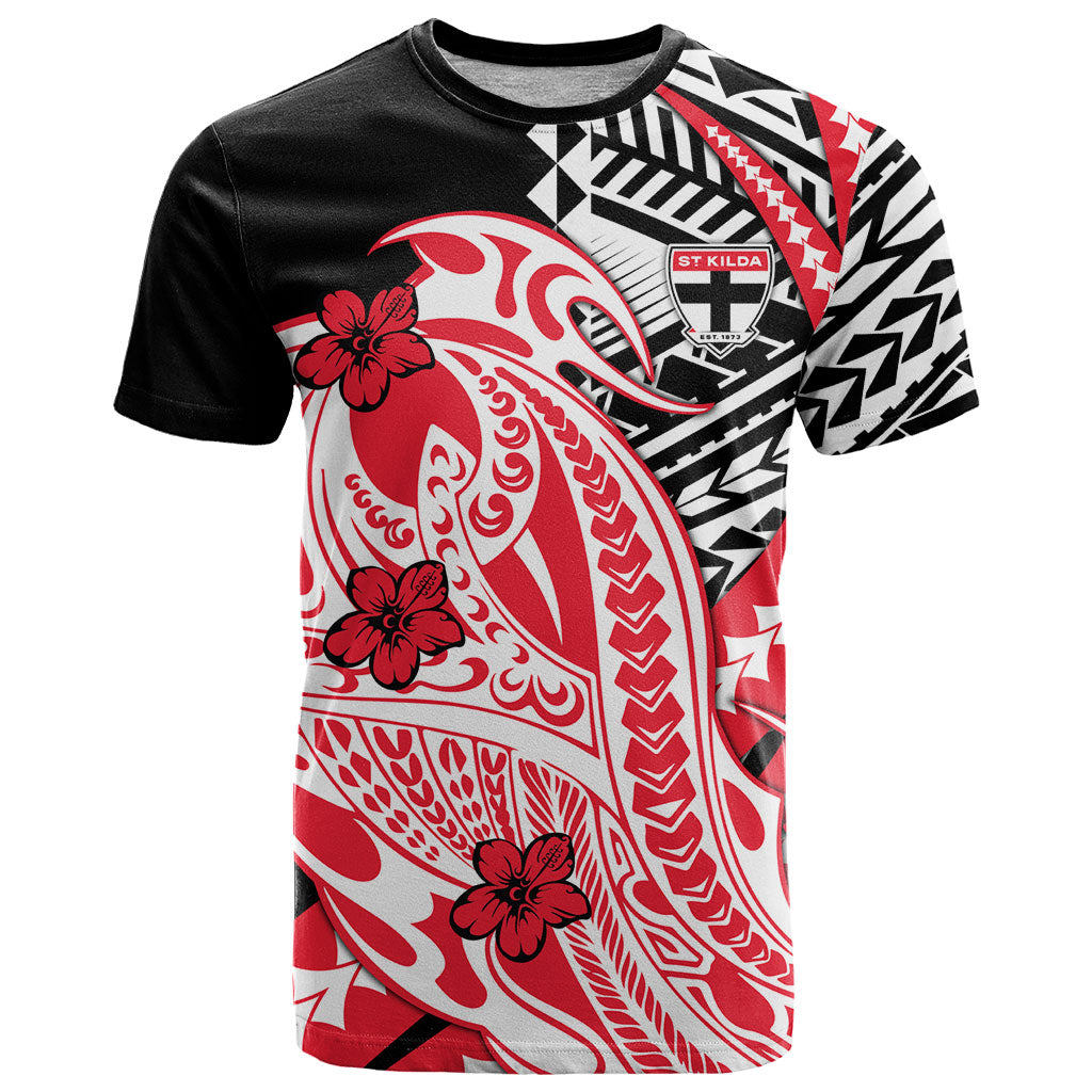 Personalized St Kilda Saints T Shirt Polynesian Tribal Saint Mascot With Hibiscus Floral Art