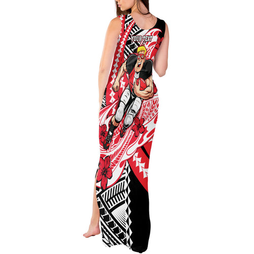 Personalized St Kilda Saints Tank Maxi Dress Polynesian Tribal Saint Mascot With Hibiscus Floral Art