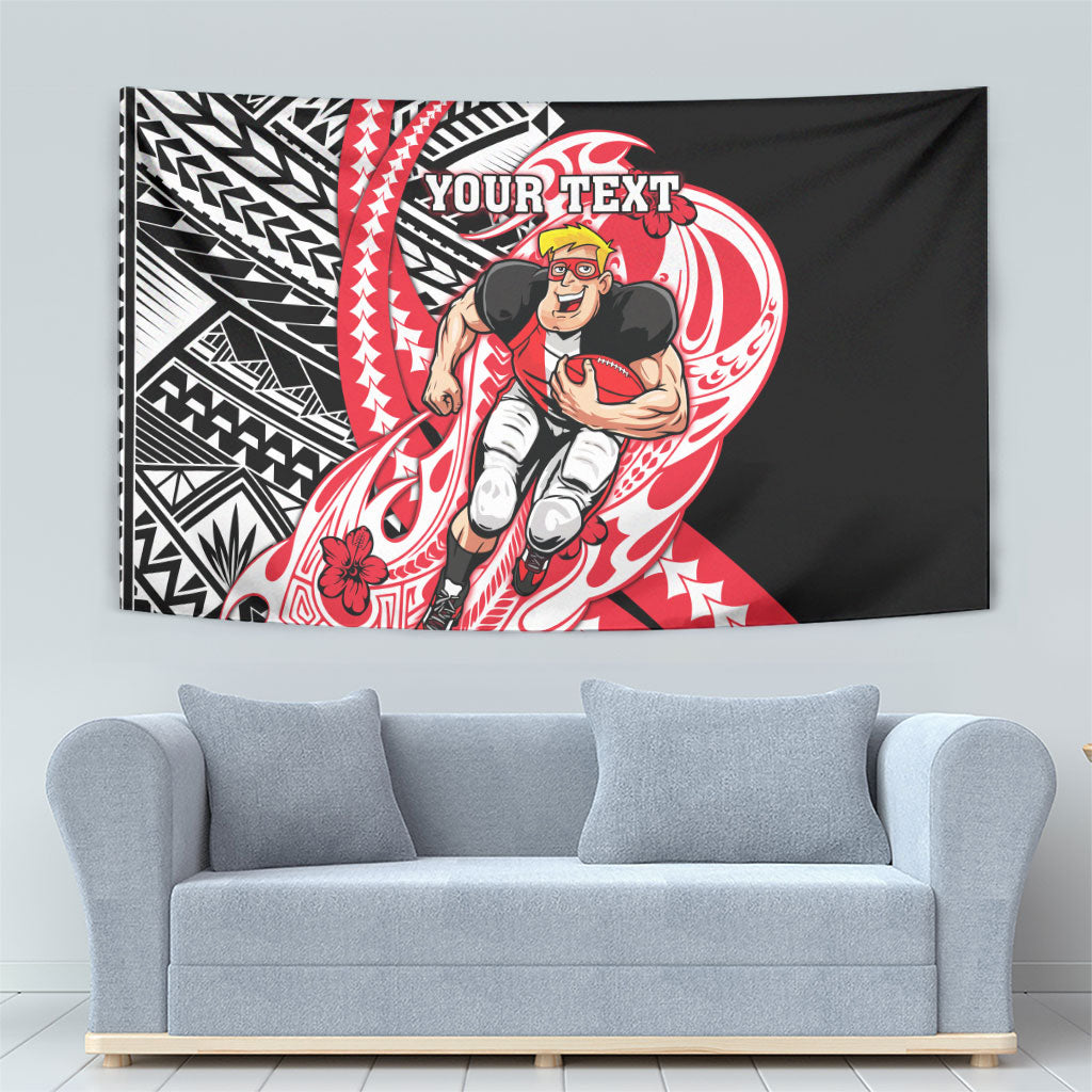 Personalized St Kilda Saints Tapestry Polynesian Tribal Saint Mascot With Hibiscus Floral Art