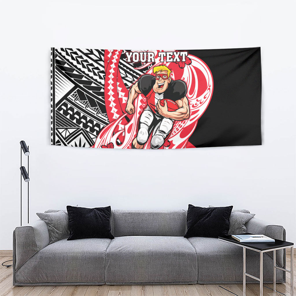 Personalized St Kilda Saints Tapestry Polynesian Tribal Saint Mascot With Hibiscus Floral Art
