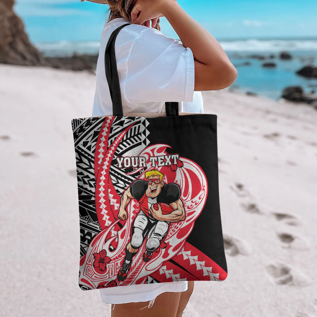 Personalized St Kilda Saints Tote Bag Polynesian Tribal Saint Mascot With Hibiscus Floral Art