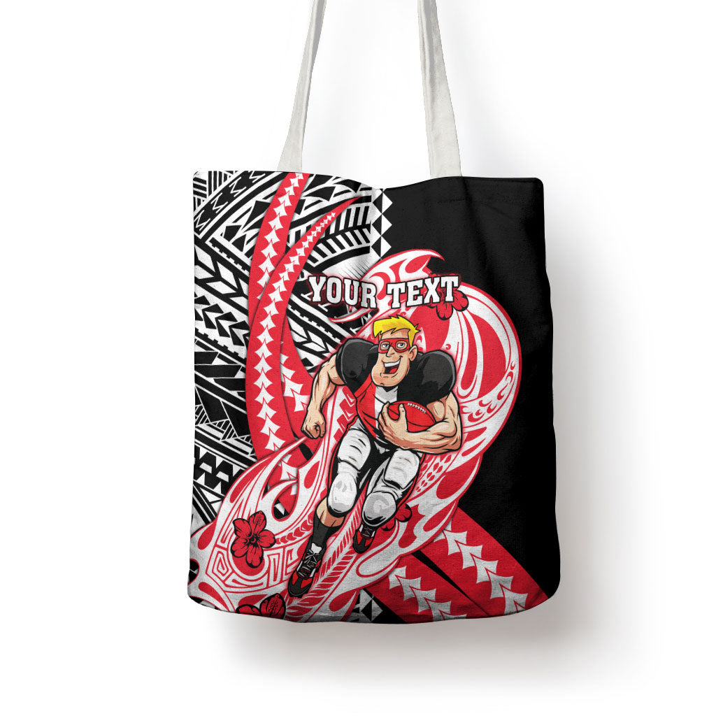 Personalized St Kilda Saints Tote Bag Polynesian Tribal Saint Mascot With Hibiscus Floral Art