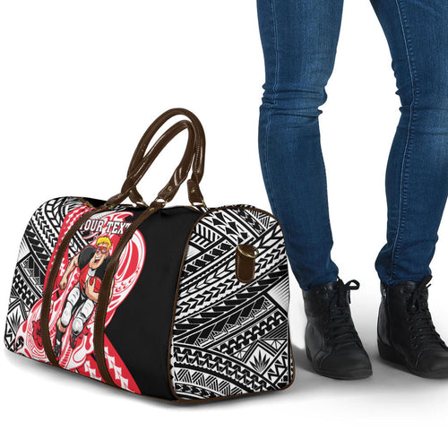 Personalized St Kilda Saints Travel Bag Polynesian Tribal Saint Mascot With Hibiscus Floral Art