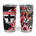 Personalized St Kilda Saints Tumbler Cup Polynesian Tribal Saint Mascot With Hibiscus Floral Art