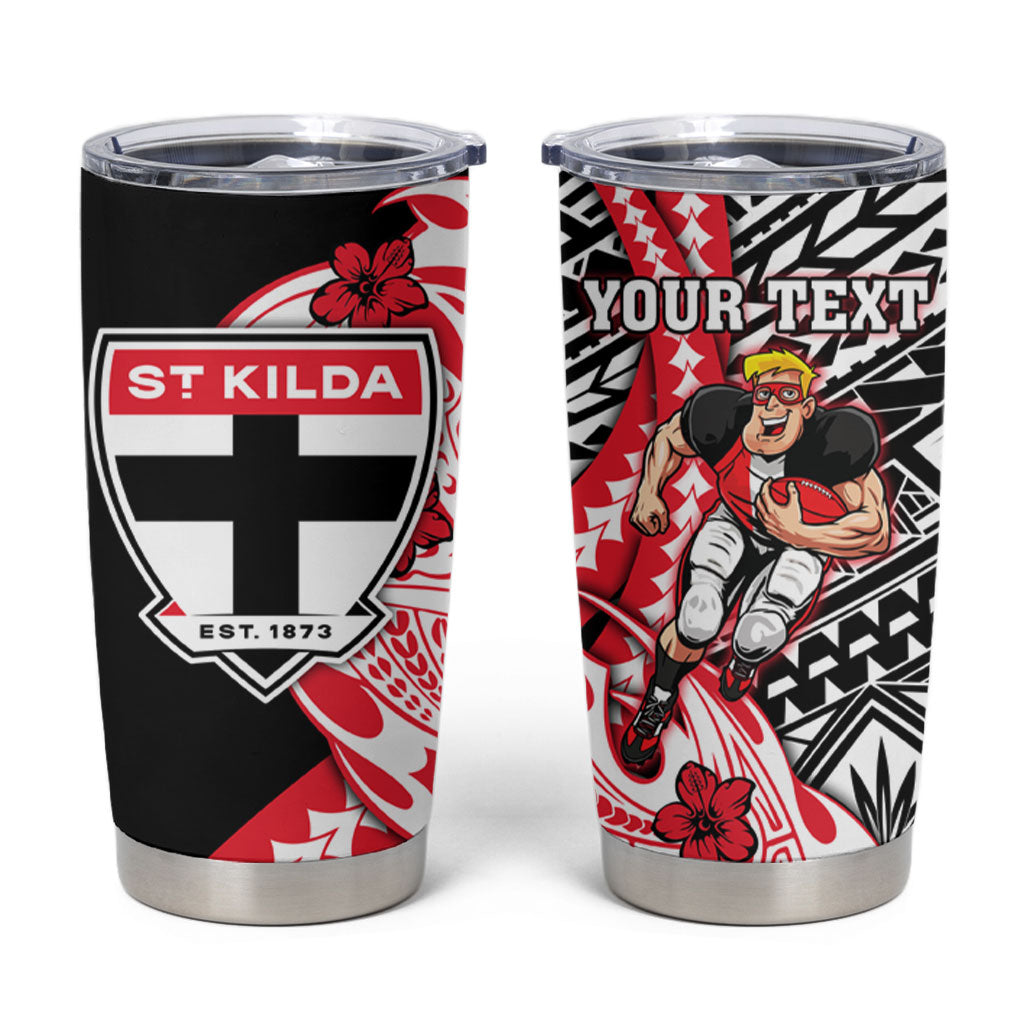 Personalized St Kilda Saints Tumbler Cup Polynesian Tribal Saint Mascot With Hibiscus Floral Art
