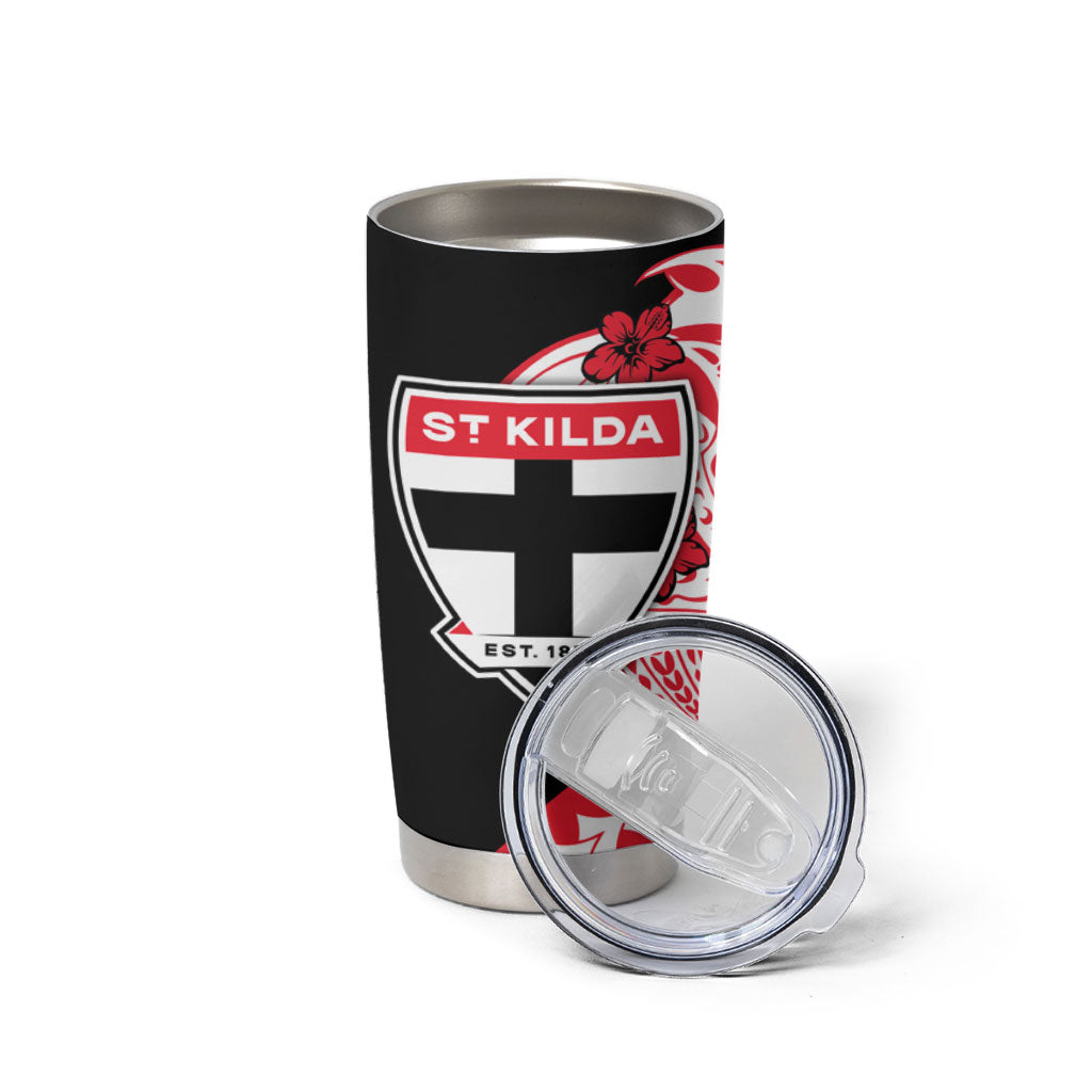 Personalized St Kilda Saints Tumbler Cup Polynesian Tribal Saint Mascot With Hibiscus Floral Art