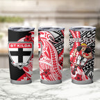 Personalized St Kilda Saints Tumbler Cup Polynesian Tribal Saint Mascot With Hibiscus Floral Art