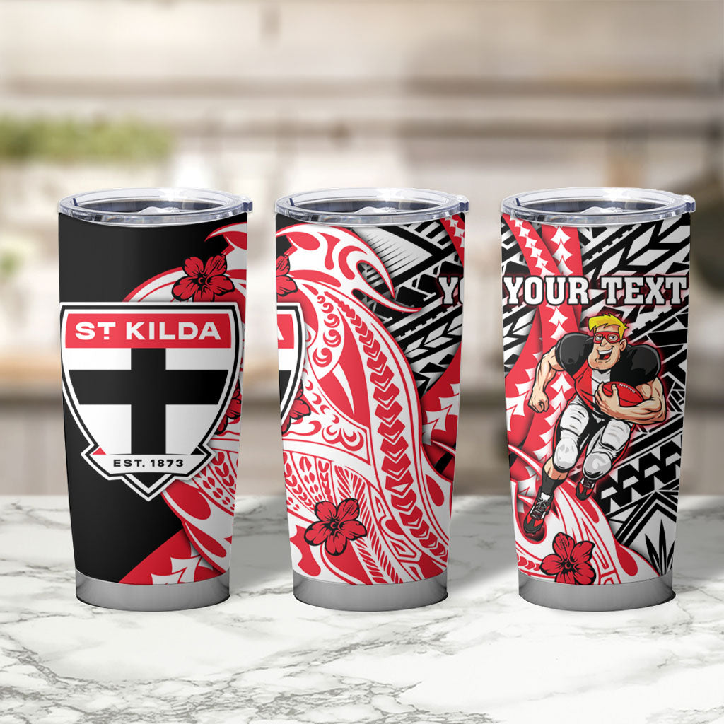 Personalized St Kilda Saints Tumbler Cup Polynesian Tribal Saint Mascot With Hibiscus Floral Art