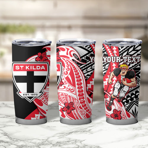 Personalized St Kilda Saints Tumbler Cup Polynesian Tribal Saint Mascot With Hibiscus Floral Art