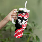 Personalized St Kilda Saints Tumbler With Handle Polynesian Tribal Saint Mascot With Hibiscus Floral Art