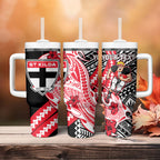 Personalized St Kilda Saints Tumbler With Handle Polynesian Tribal Saint Mascot With Hibiscus Floral Art