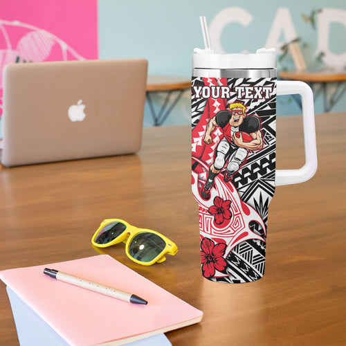 Personalized St Kilda Saints Tumbler With Handle Polynesian Tribal Saint Mascot With Hibiscus Floral Art