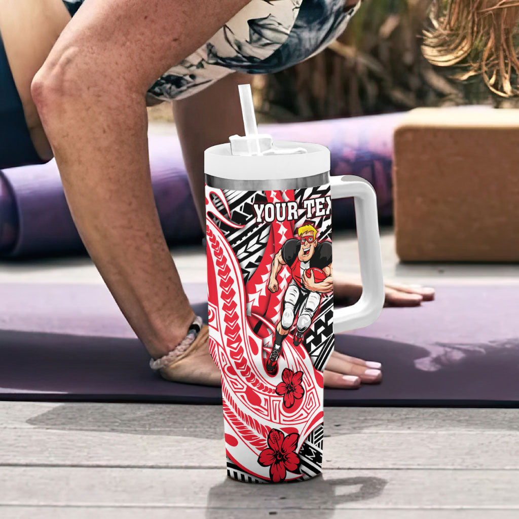 Personalized St Kilda Saints Tumbler With Handle Polynesian Tribal Saint Mascot With Hibiscus Floral Art
