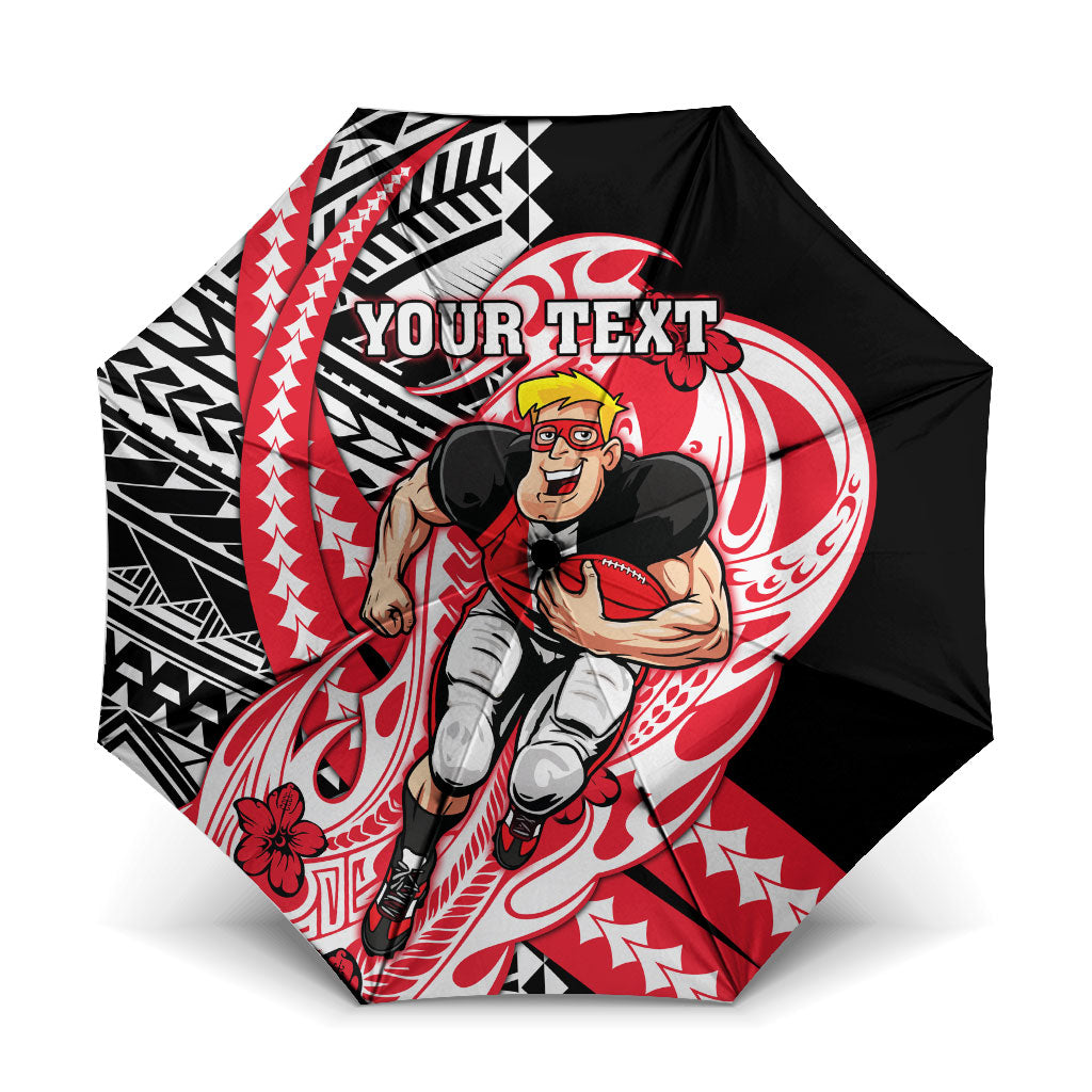 Personalized St Kilda Saints Umbrella Polynesian Tribal Saint Mascot With Hibiscus Floral Art