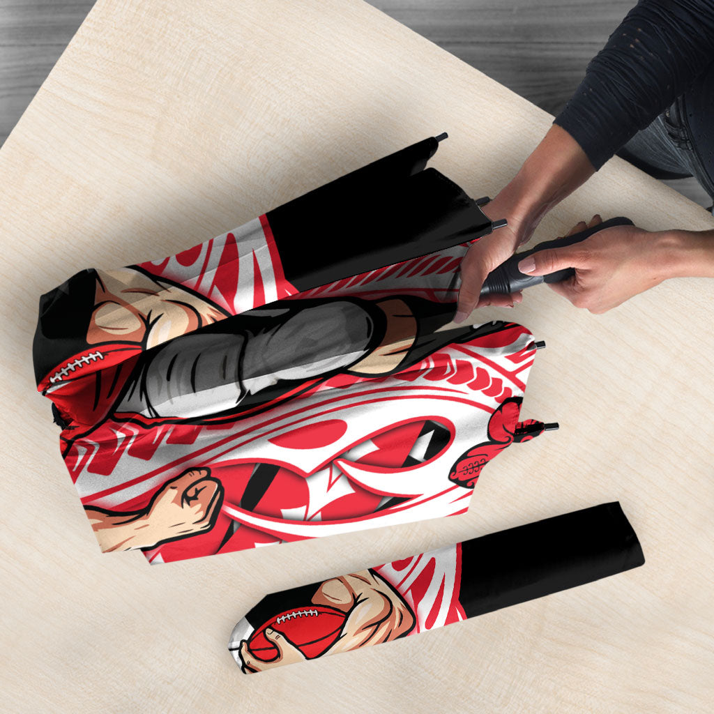 Personalized St Kilda Saints Umbrella Polynesian Tribal Saint Mascot With Hibiscus Floral Art