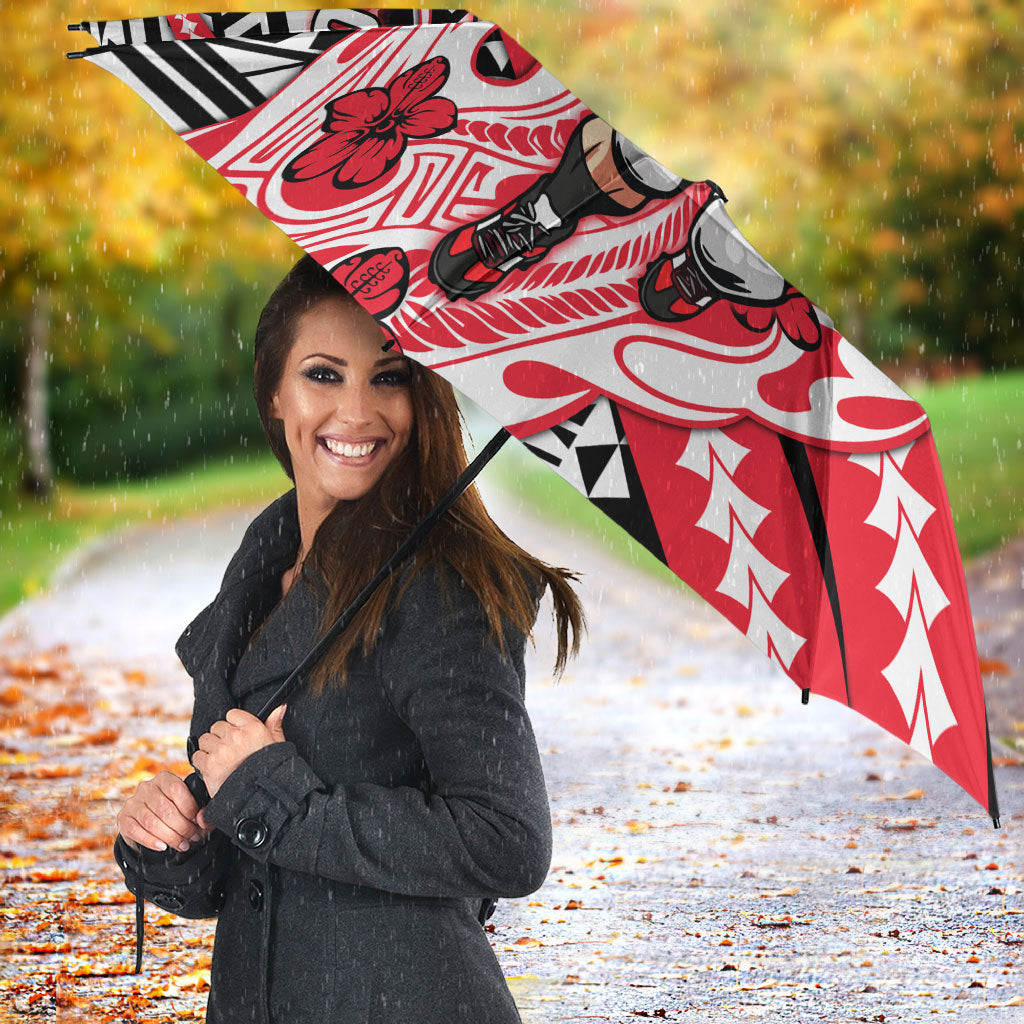 Personalized St Kilda Saints Umbrella Polynesian Tribal Saint Mascot With Hibiscus Floral Art
