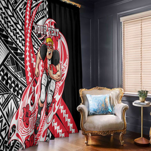 Personalized St Kilda Saints Window Curtain Polynesian Tribal Saint Mascot With Hibiscus Floral Art