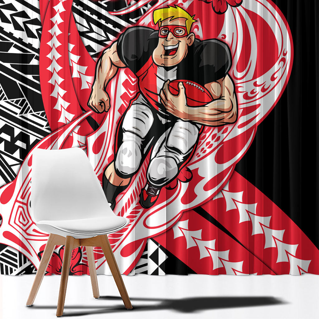 Personalized St Kilda Saints Window Curtain Polynesian Tribal Saint Mascot With Hibiscus Floral Art