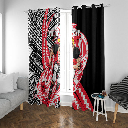 Personalized St Kilda Saints Window Curtain Polynesian Tribal Saint Mascot With Hibiscus Floral Art