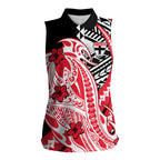 Personalized St Kilda Saints Women Sleeveless Polo Shirt Polynesian Tribal Saint Mascot With Hibiscus Floral Art