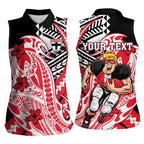 Personalized St Kilda Saints Women Sleeveless Polo Shirt Polynesian Tribal Saint Mascot With Hibiscus Floral Art