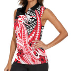 Personalized St Kilda Saints Women Sleeveless Polo Shirt Polynesian Tribal Saint Mascot With Hibiscus Floral Art