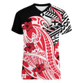 Personalized St Kilda Saints Women V-Neck T-Shirt Polynesian Tribal Saint Mascot With Hibiscus Floral Art