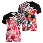 Personalized St Kilda Saints Women V-Neck T-Shirt Polynesian Tribal Saint Mascot With Hibiscus Floral Art