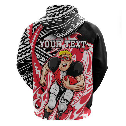 Personalized St Kilda Saints Zip Hoodie Polynesian Tribal Saint Mascot With Hibiscus Floral Art