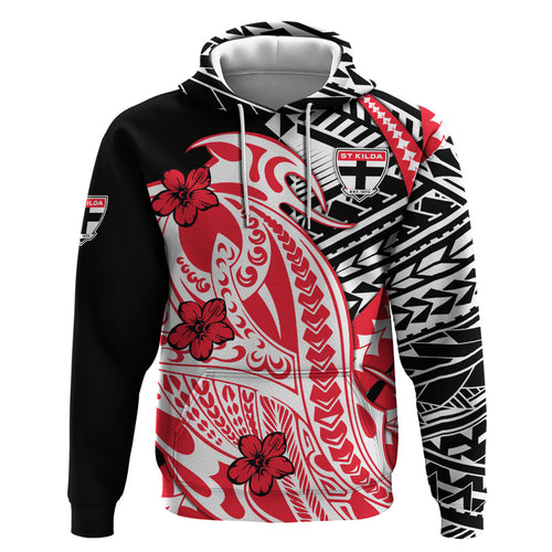 Personalized St Kilda Saints Zip Hoodie Polynesian Tribal Saint Mascot With Hibiscus Floral Art