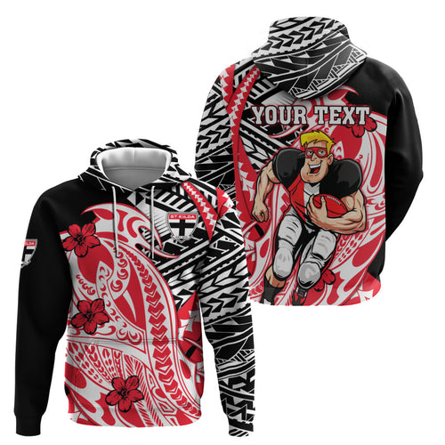 Personalized St Kilda Saints Zip Hoodie Polynesian Tribal Saint Mascot With Hibiscus Floral Art