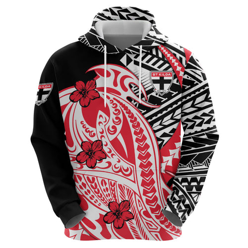 Personalized St Kilda Saints Zip Hoodie Polynesian Tribal Saint Mascot With Hibiscus Floral Art