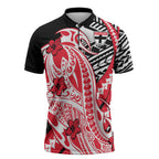 Personalized St Kilda Saints Zipper Polo Shirt Polynesian Tribal Saint Mascot With Hibiscus Floral Art