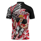 Personalized St Kilda Saints Zipper Polo Shirt Polynesian Tribal Saint Mascot With Hibiscus Floral Art