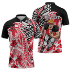 Personalized St Kilda Saints Zipper Polo Shirt Polynesian Tribal Saint Mascot With Hibiscus Floral Art