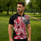 Personalized St Kilda Saints Zipper Polo Shirt Polynesian Tribal Saint Mascot With Hibiscus Floral Art