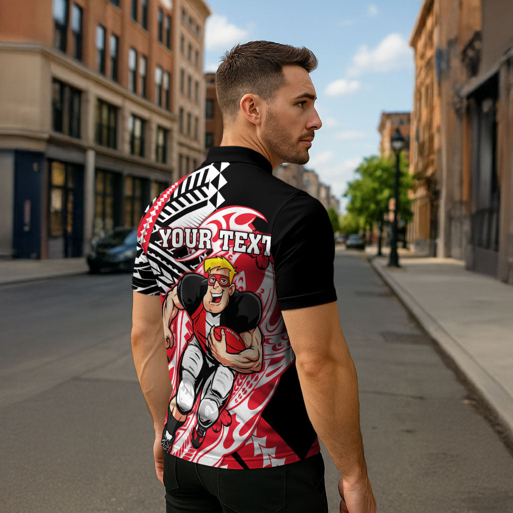 Personalized St Kilda Saints Zipper Polo Shirt Polynesian Tribal Saint Mascot With Hibiscus Floral Art