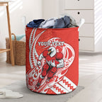 Personalized Sydney Swans Laundry Basket Polynesian Tribal Swan Mascot With Hibiscus Floral Art