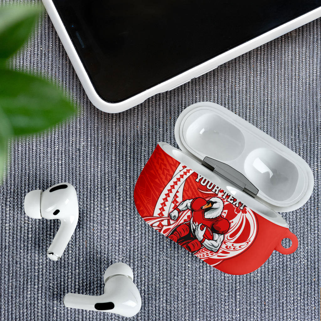 Personalized Sydney Swans AirPods Case Polynesian Tribal Swan Mascot With Hibiscus Floral Art
