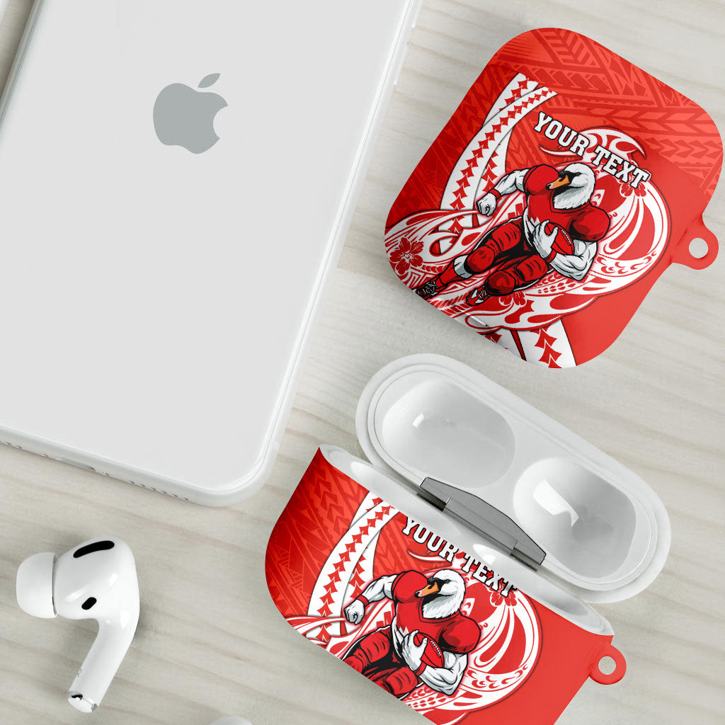 Personalized Sydney Swans AirPods Case Polynesian Tribal Swan Mascot With Hibiscus Floral Art
