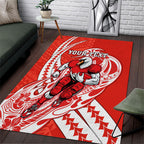 Personalized Sydney Swans Area Rug Polynesian Tribal Swan Mascot With Hibiscus Floral Art