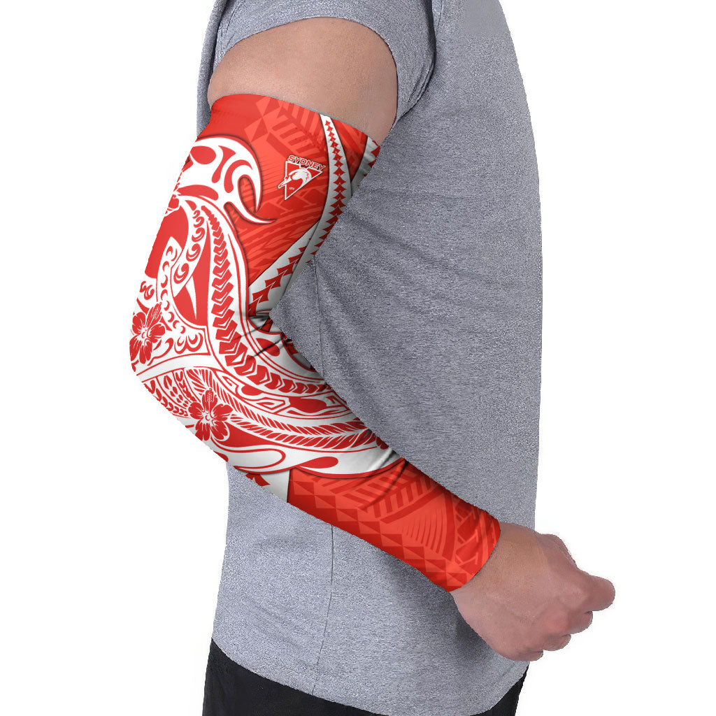 Personalized Sydney Swans Arm Sleeves Polynesian Tribal Swan Mascot With Hibiscus Floral Art