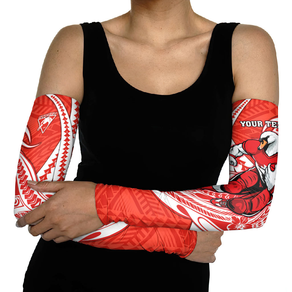 Personalized Sydney Swans Arm Sleeves Polynesian Tribal Swan Mascot With Hibiscus Floral Art