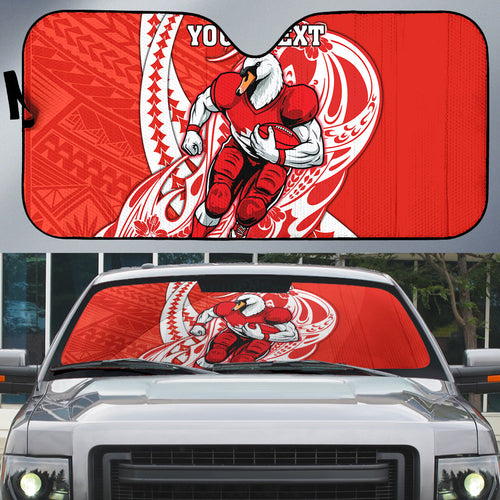 Personalized Sydney Swans Auto Sun Shade Polynesian Tribal Swan Mascot With Hibiscus Floral Art