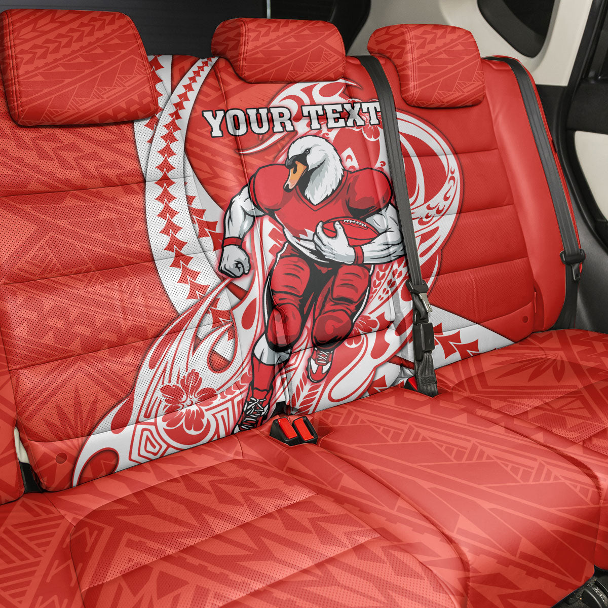 Personalized Sydney Swans Back Car Seat Cover Polynesian Tribal Swan Mascot With Hibiscus Floral Art