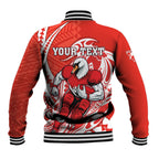 Personalized Sydney Swans Baseball Jacket Polynesian Tribal Swan Mascot With Hibiscus Floral Art
