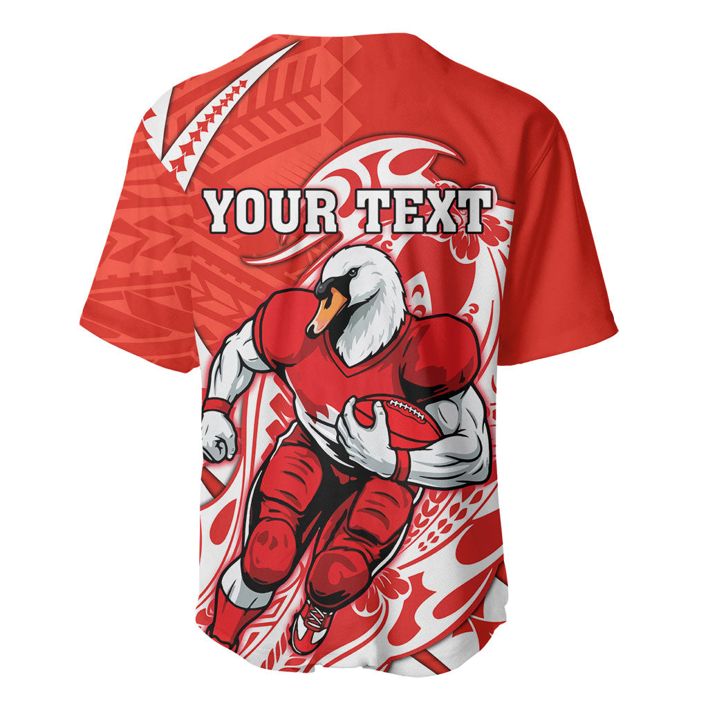 Personalized Sydney Swans Baseball Jersey Polynesian Tribal Swan Mascot With Hibiscus Floral Art