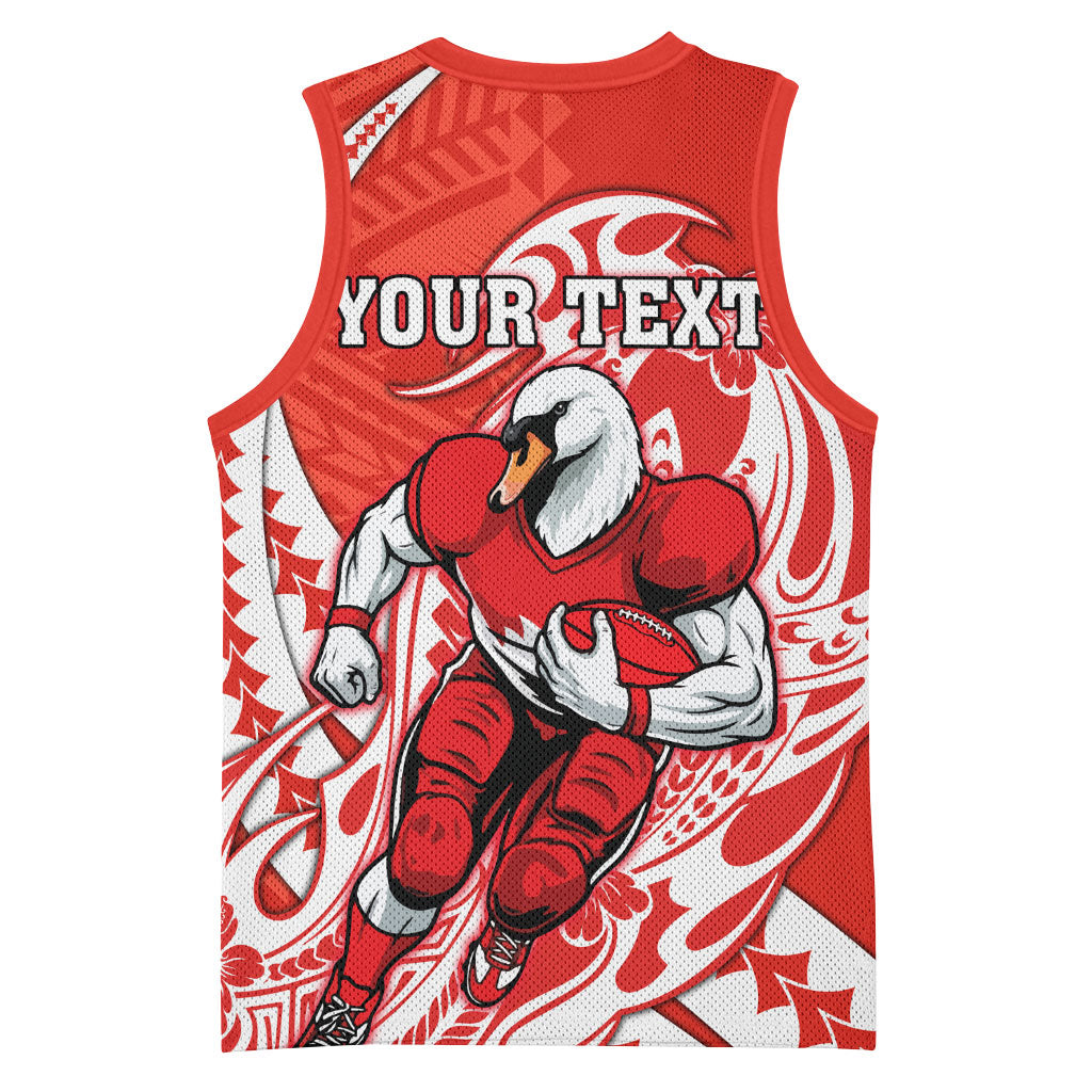 Personalized Sydney Swans Basketball Jersey Polynesian Tribal Swan Mascot With Hibiscus Floral Art